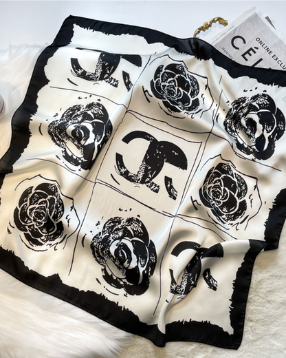 Chic Black & White Rose Scarf